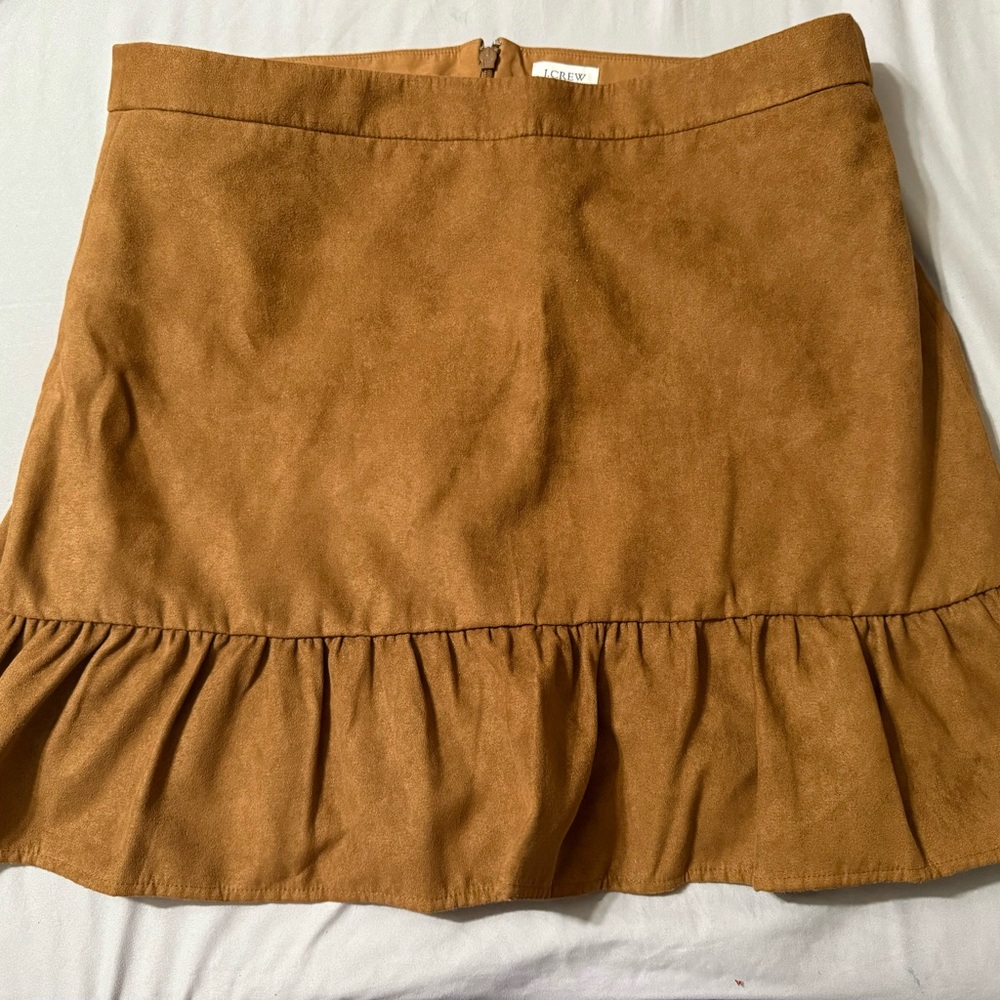 J Crew brown suede ruffle hem mini skirt.